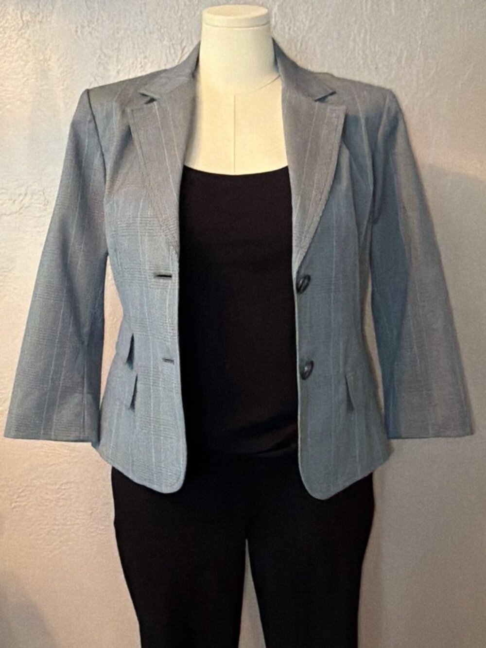 New York & Co Gray Plaid 3/4 Sleeve Tailored Blazer Size 14